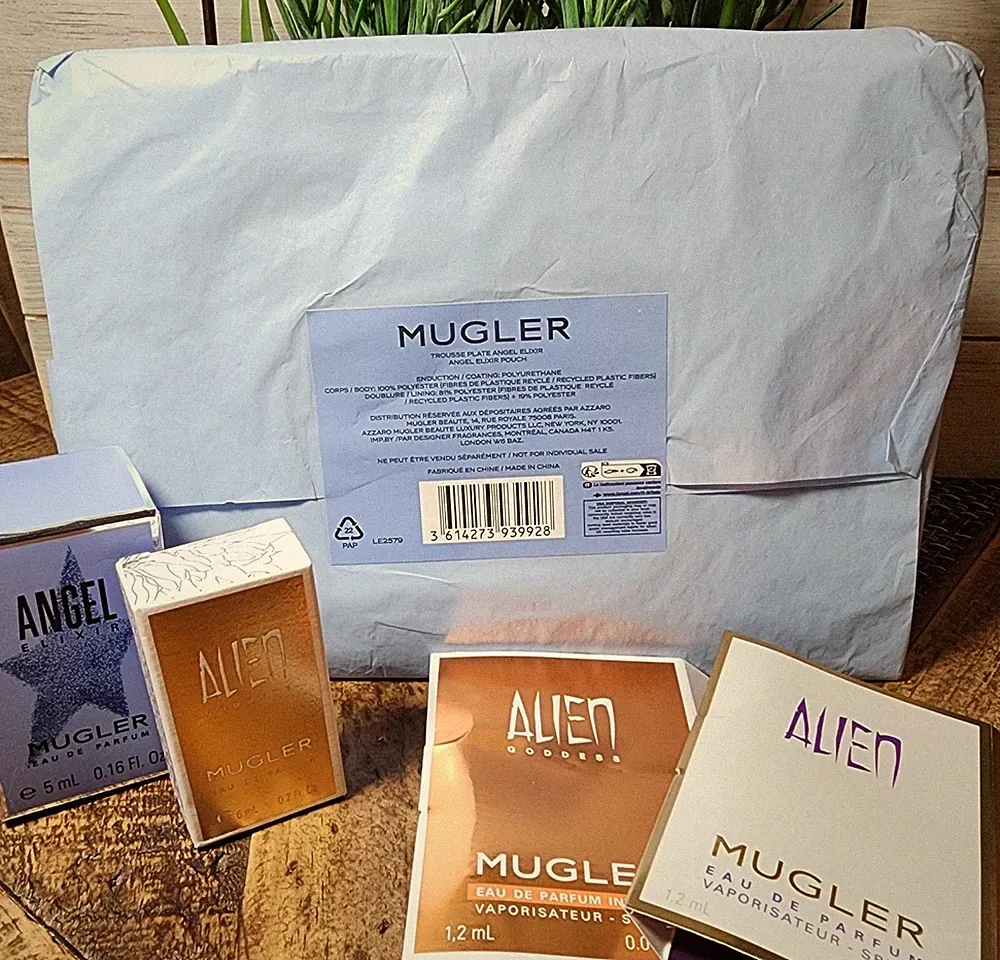 5pc Mugler Set - Blue Pouch, 2 Mini Splashes & 2 Sample Vials NEW