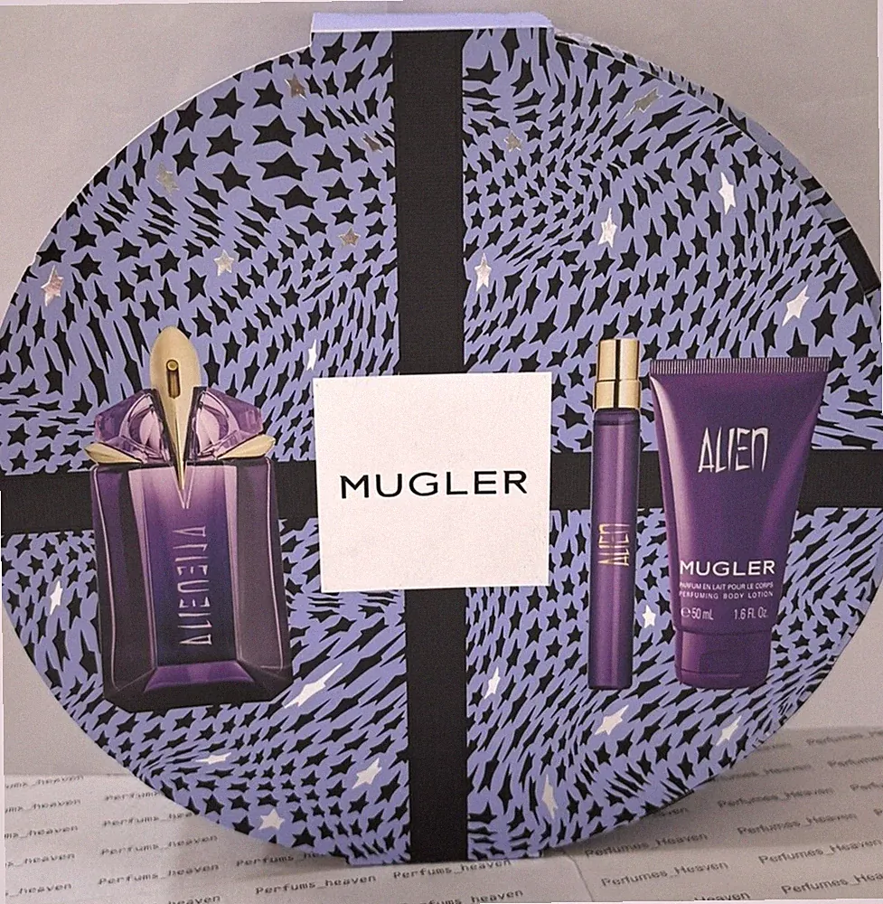 Mugler Alien 3 Pc Gift Set Eau de Parfum Spray 2 oz + Lotion +Travel Spray 10ML